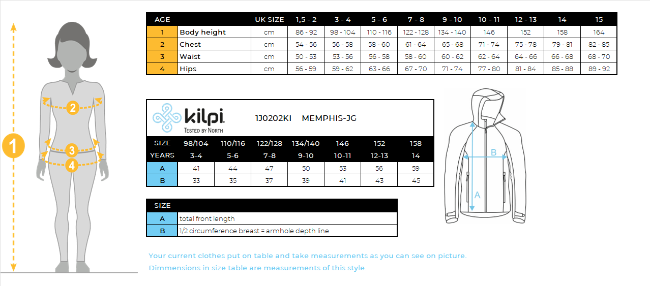 Felpa funzionale da ragazza Kilpi MEMPHIS-JG – Size chart