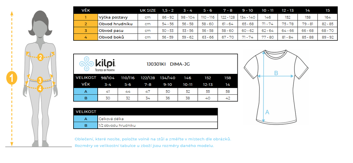 T-shirt tecnica da ragazzo Kilpi DIMA-JB – Size chart