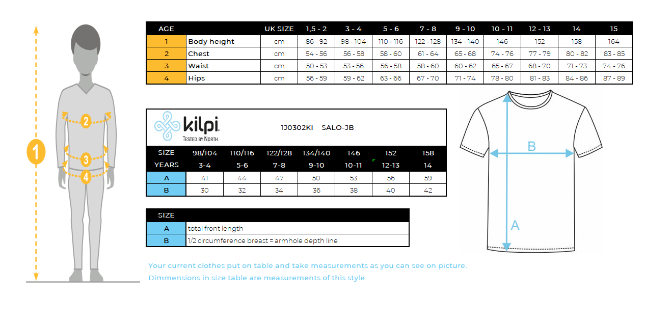 Boy's cotton T-shirt Kilpi SALO-JB – Size chart