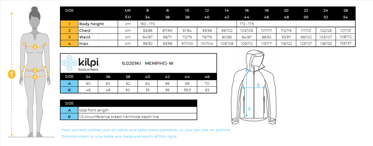 DONNALa felpa funzionale di Kilpi MEMPHIS-W – Size chart