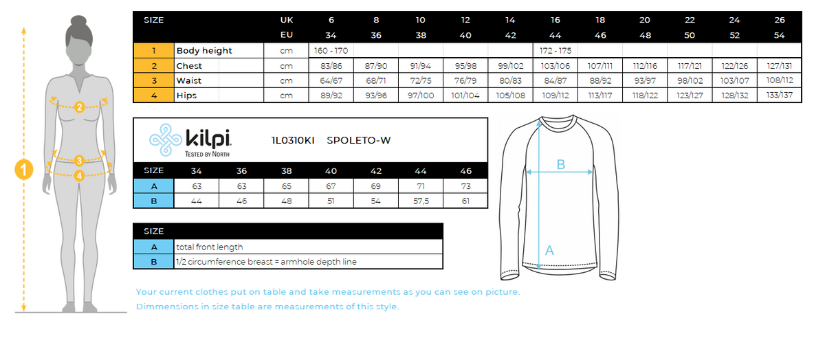 DONNALa maglietta funzionale a maniche lunghe di Kilpi SPOLETO-W – Size chart
