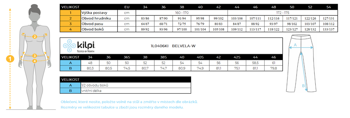 DONNAi pantaloni da esterno Kilpi BELVELA-W – Size chart