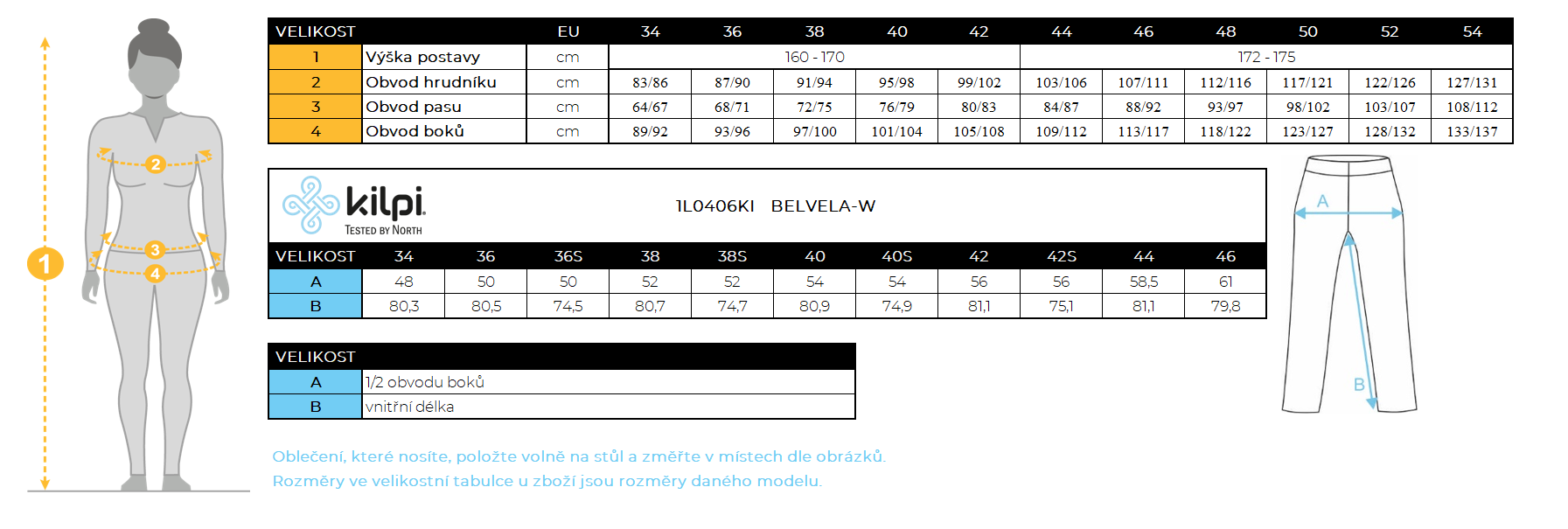 DONNAi pantaloni da esterno Kilpi BELVELA-W – Size chart