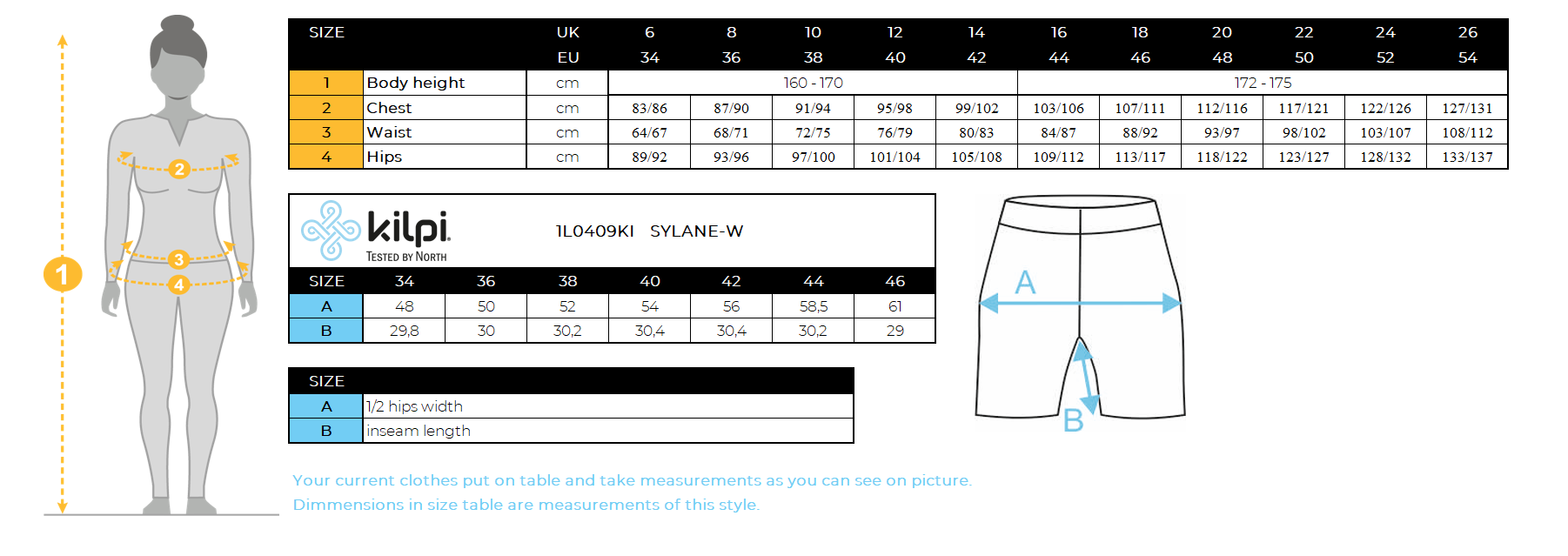 DONNAi pantaloncini da esterno Kilpi SYLANE-W – Size chart