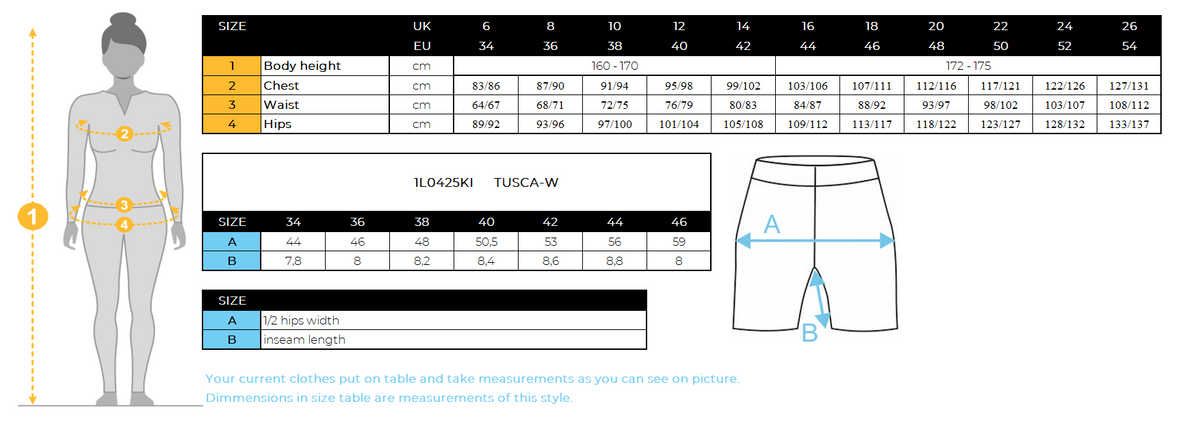 DONNAi pantaloncini di cotone Kilpi TUSCA-W – Size chart
