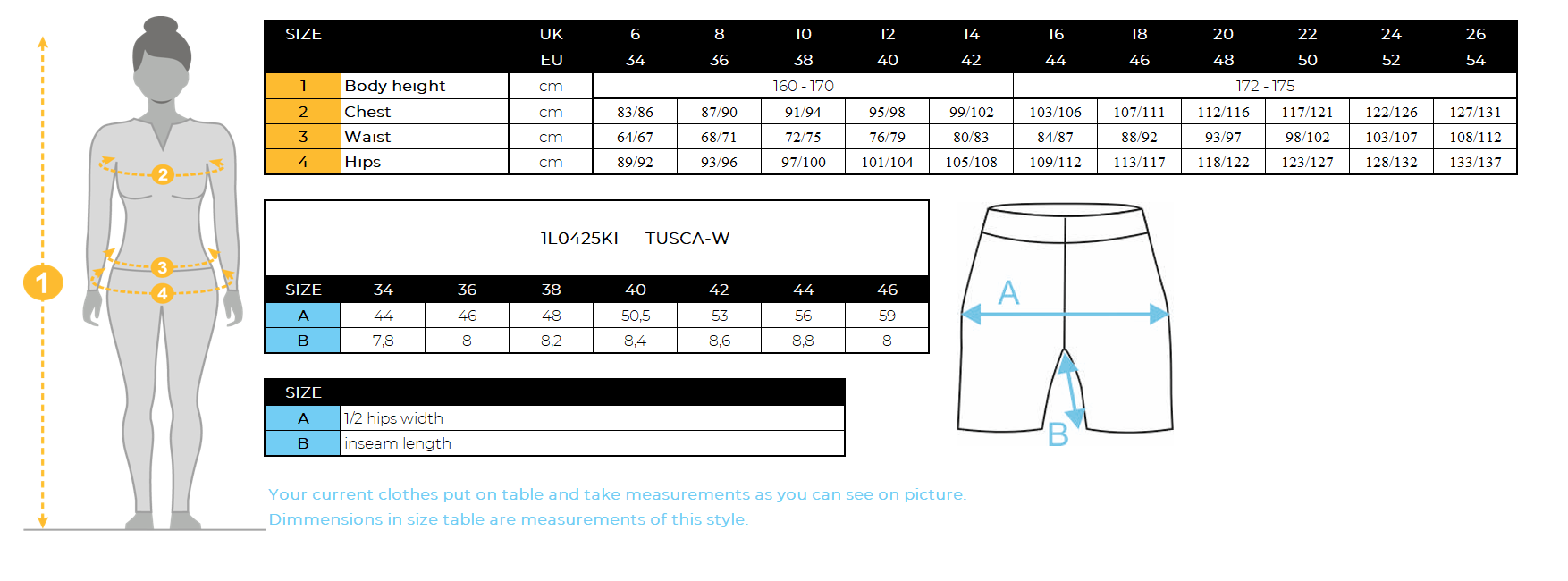 DONNAi pantaloncini di cotone Kilpi TUSCA-W – Size chart