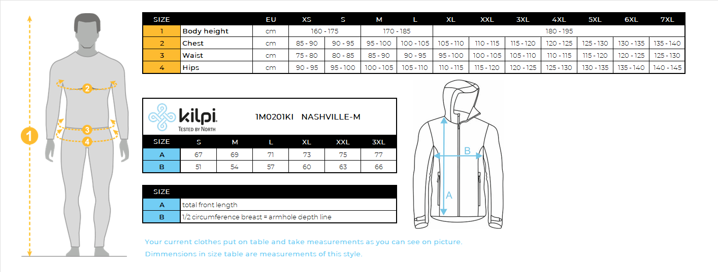 Men's functional sweatshirt Kilpi NASHVILLE-M – Size chart