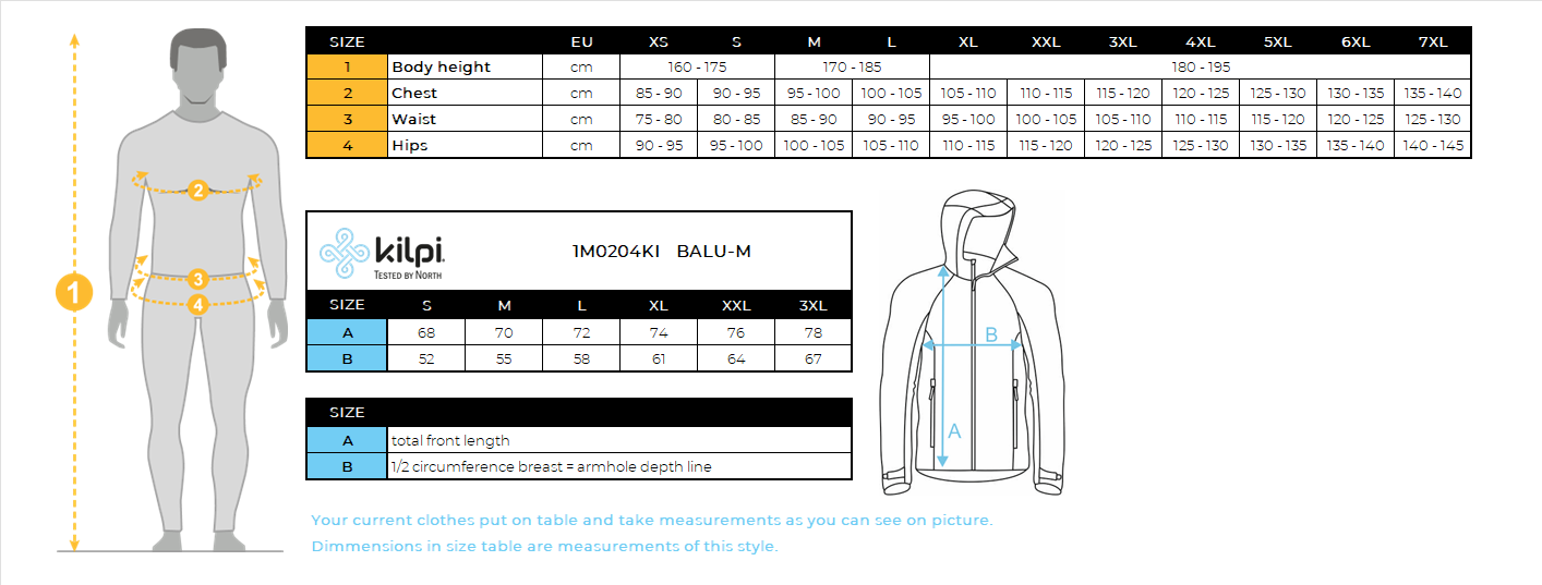 Men's cotton sweatshirt Kilpi BALU-M – Size chart