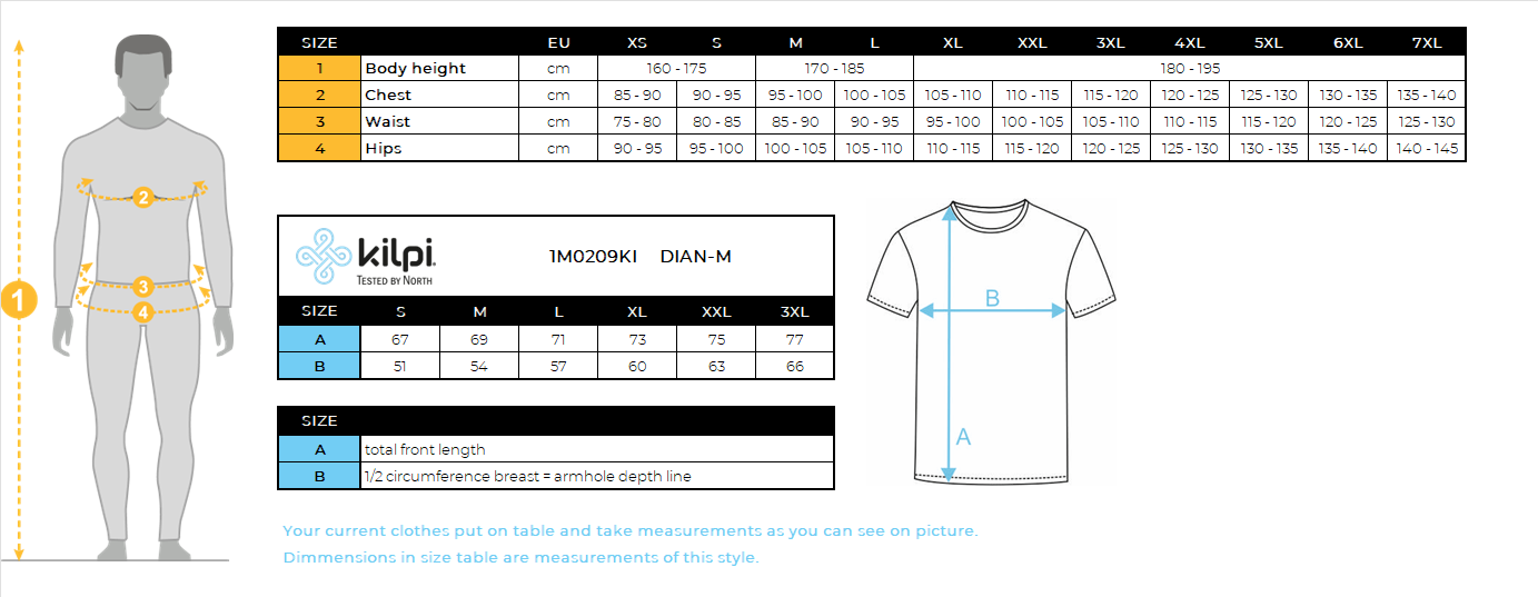 UOMOla felpa con cappuccio Kilpi DIAN-M – Size chart