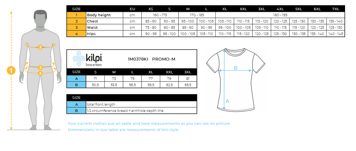 UOMOla maglietta di cotone Kilpi PROMO-M – Size chart
