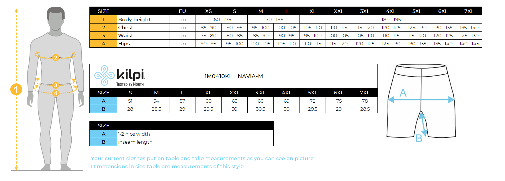 Men's shorts Kilpi NAVIA-M – Size chart