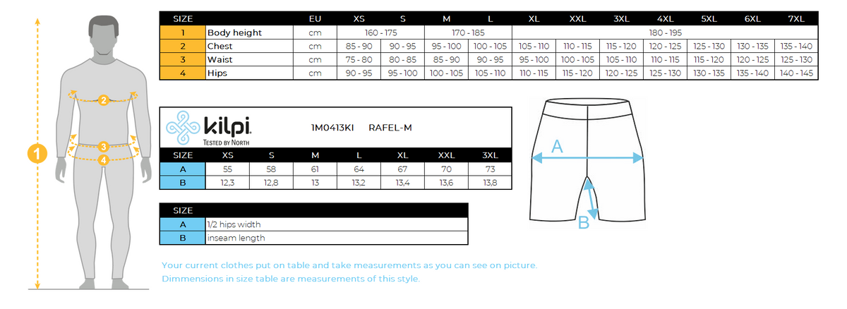 UOMOha i pantaloncini da corsa Kilpi RAFEL-M – Size chart