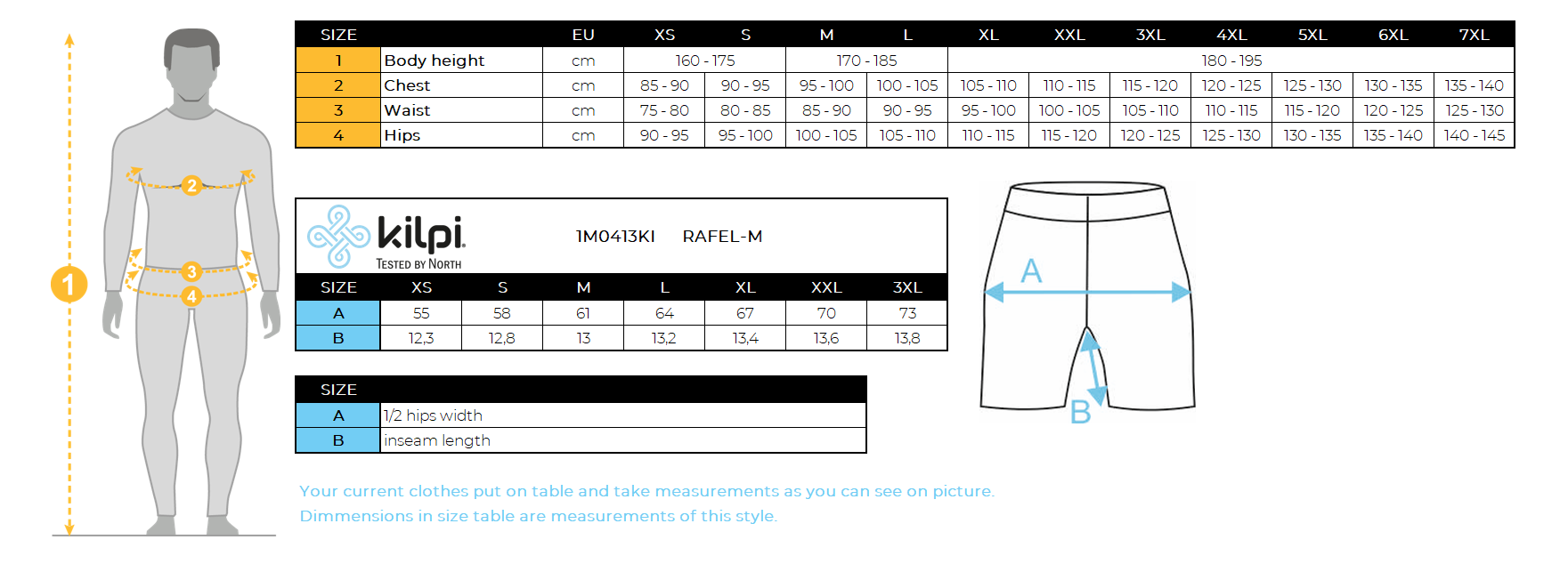 UOMOha i pantaloncini da corsa Kilpi RAFEL-M – Size chart