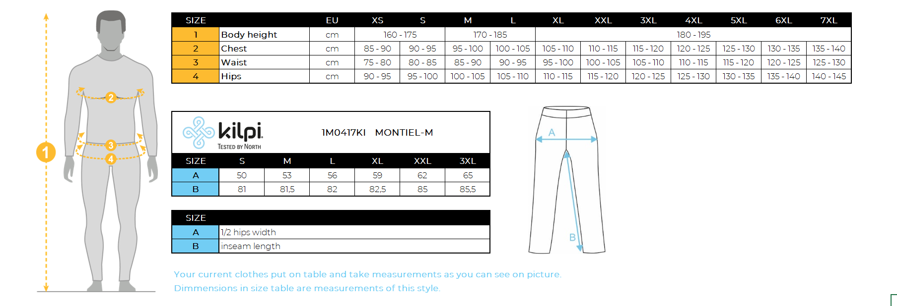 UOMOi pantaloni della tuta di cotone Kilpi MONTIEL-M – Size chart