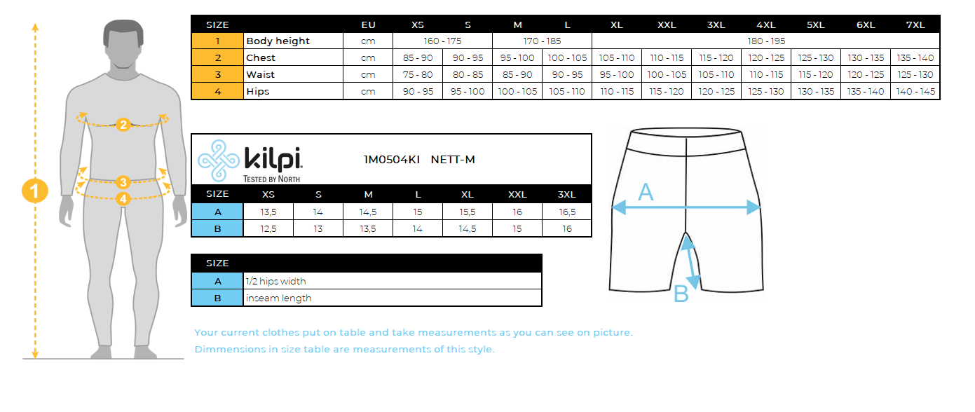 UOMOè l'intimo tecnico Kilpi 2P NETT-M – Size chart