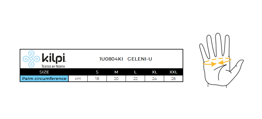 Guanti da ciclismo unisex Kilpi GELENI-U – Size chart