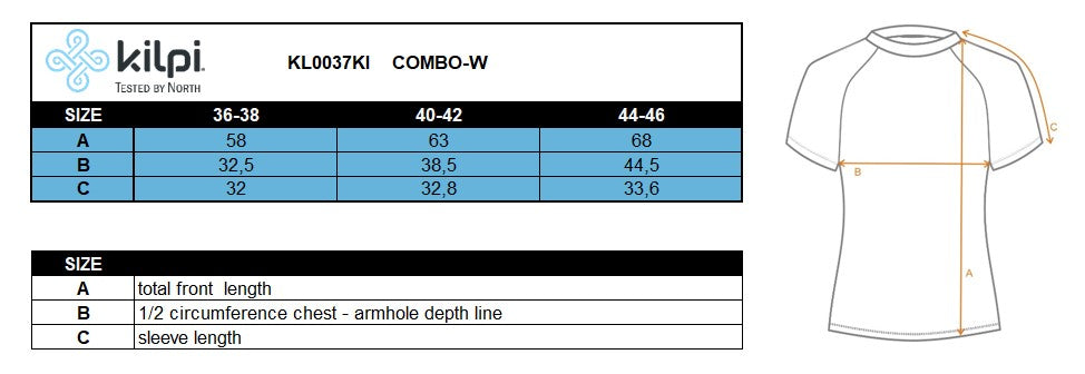 Women's cycling jersey Kilpi COMBO-W – Size chart