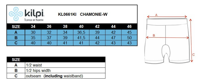 Leggings da donna Kilpi CHAMONIE-W – Size chart