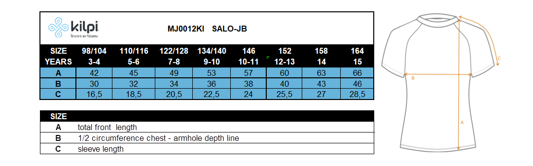 T-shirt in cotone da ragazzo Kilpi SALO-JB – Size chart