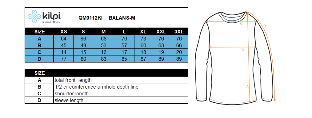 Giacca da corsa da uomo Kilpi BALANS-M – Size chart