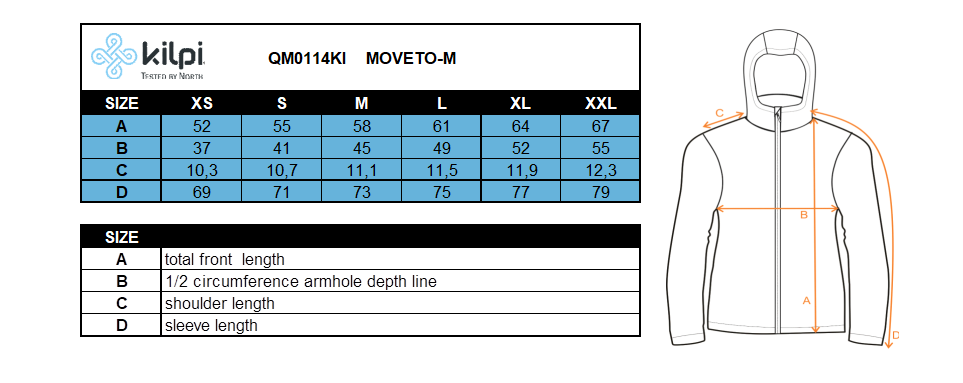 UOMOla maglia da ciclismo Kilpi MOVETO-M – Size chart