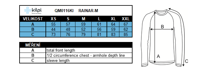 Men's cycling waterproof jacket Kilpi RAINAR-M – Size chart