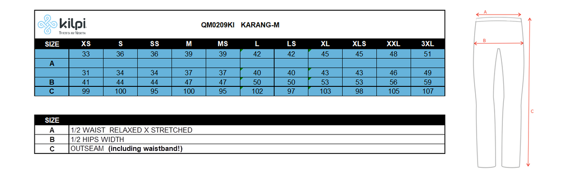UOMOha i leggings da corsa Kilpi KARANG-M – Size chart