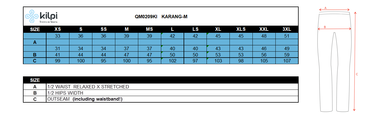 UOMOha i leggings da corsa Kilpi KARANG-M – Size chart