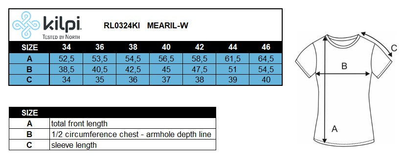 Women's cycling jersey Kilpi MEARIL-W – Size chart