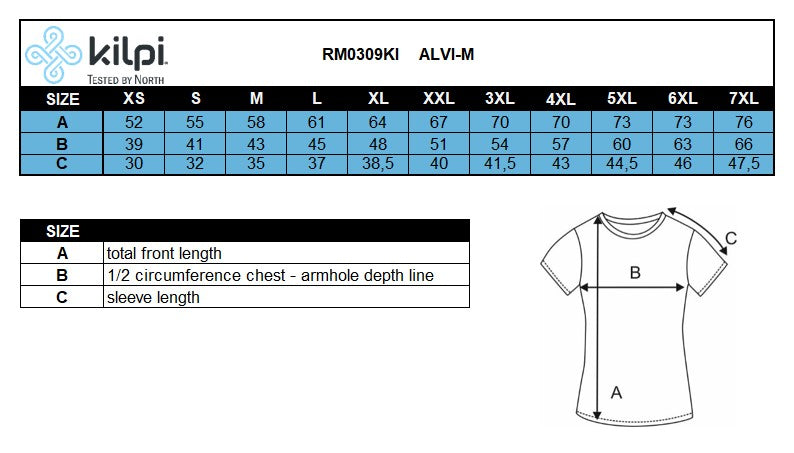 Men´s cycling jersey Kilpi ALVI-M – Size chart