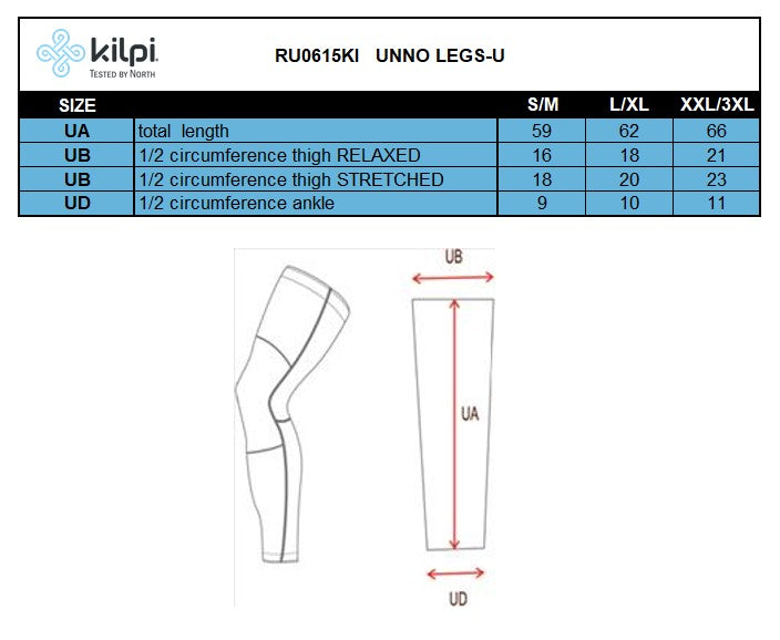 Scaldamuscoli unisex Kilpi UNNO LEGS-U – Size chart