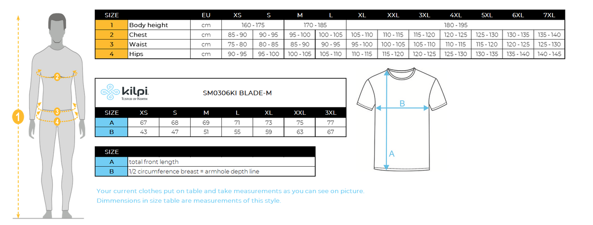 Men's T-shirt Kilpi BLADE-M – Size chart