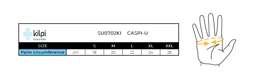 Base layer  running gloves Kilpi CASPI-U – Size chart
