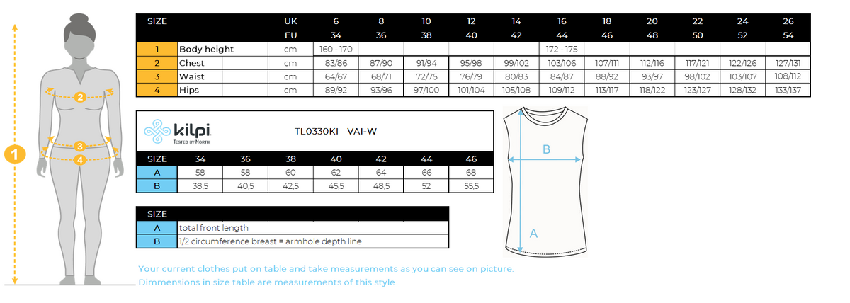 DONNAè la maglia da ciclismo Kilpi VAI-W – Size chart