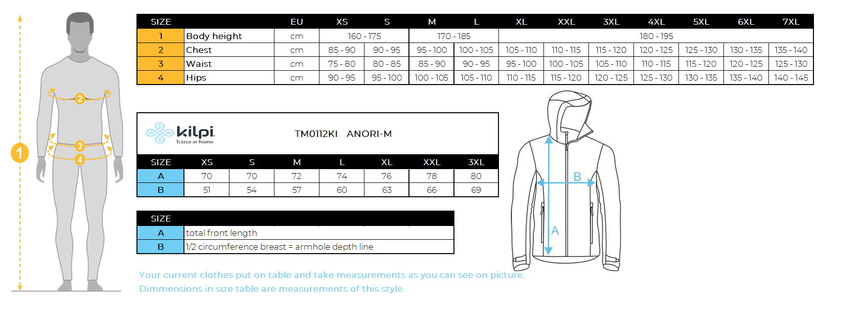 UOMOla giacca a vento leggera di Kilpi ANORI-M – Size chart