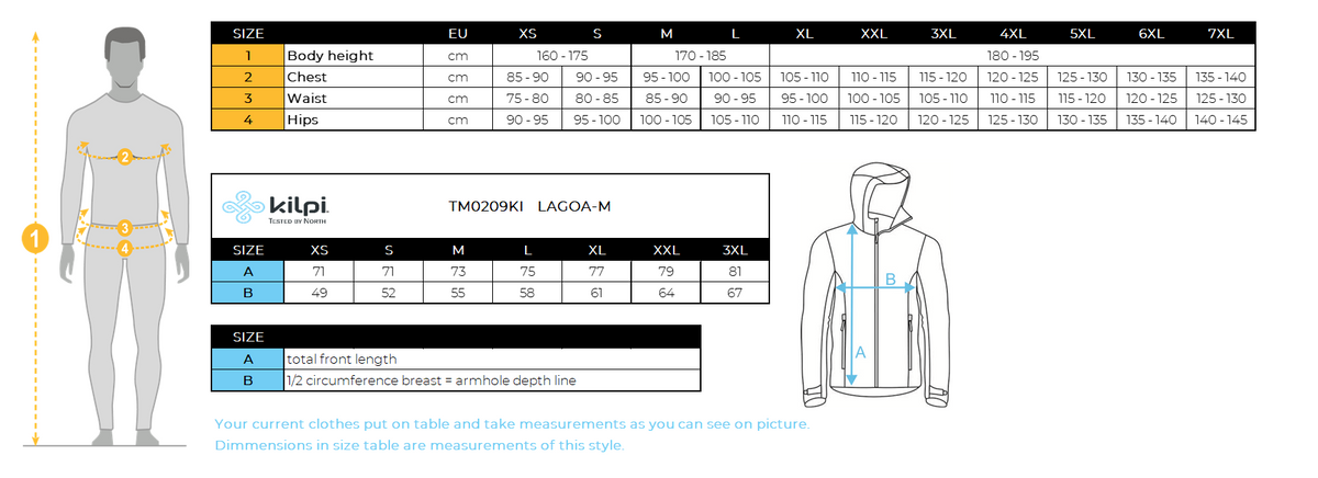 UOMOla sua felpa Kilpi LAGOA-M – Size chart