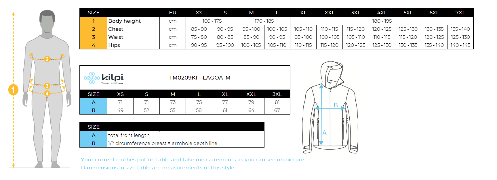 UOMOla sua felpa Kilpi LAGOA-M – Size chart