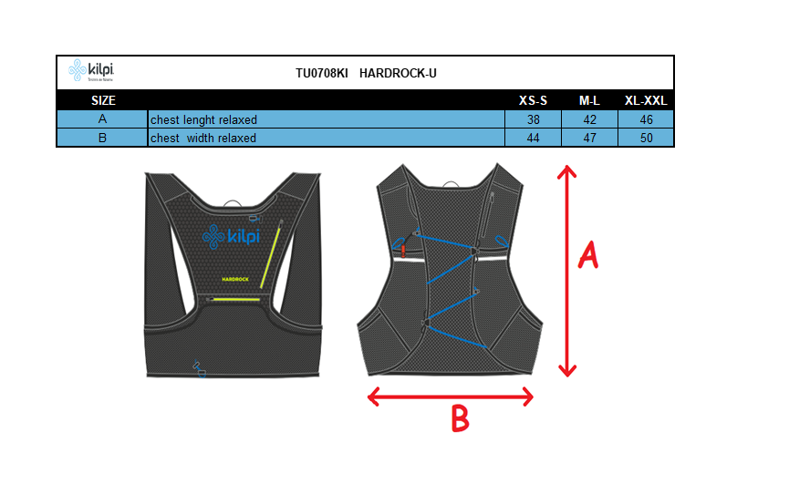 Gilet da corsa Kilpi HARDROCK 10-U – Size chart