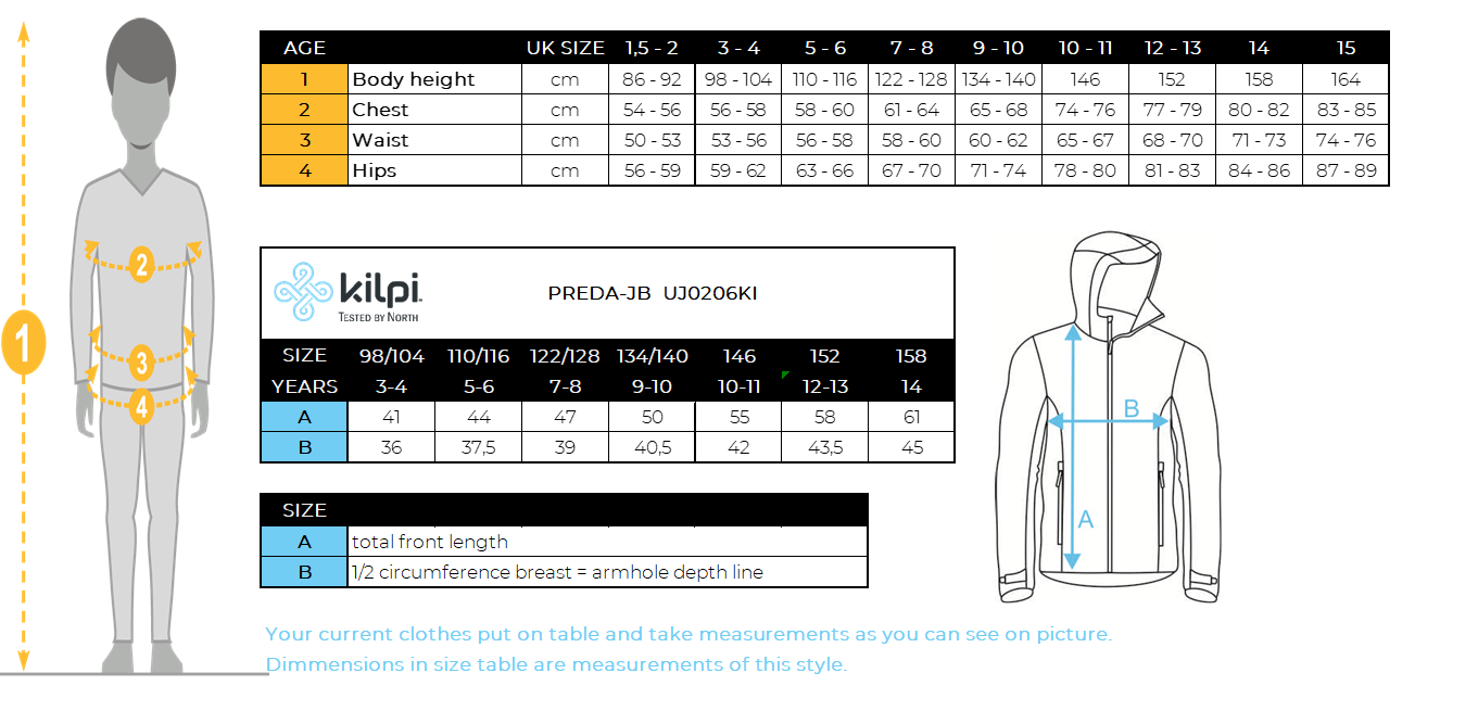 Boy's cotton sweatshirt Kilpi PREDA-JB – Size chart