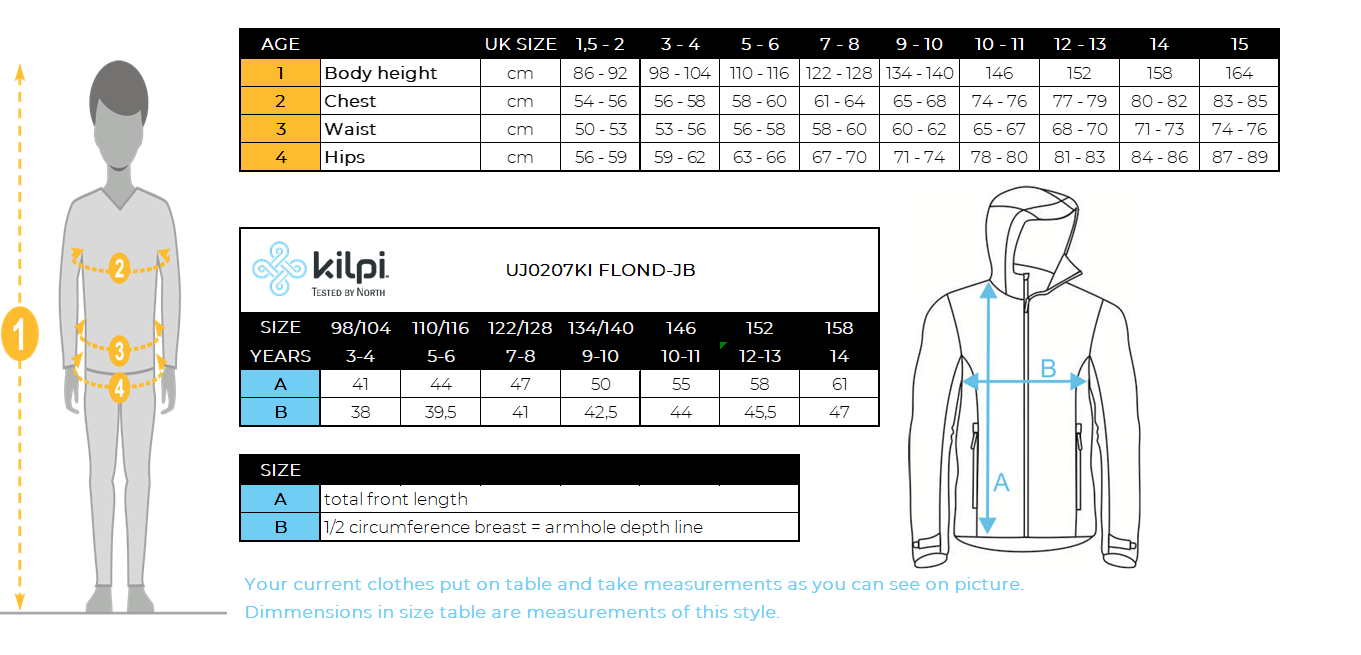 Boy's fleece sweatshirt Kilpi FLOND-JB – Size chart