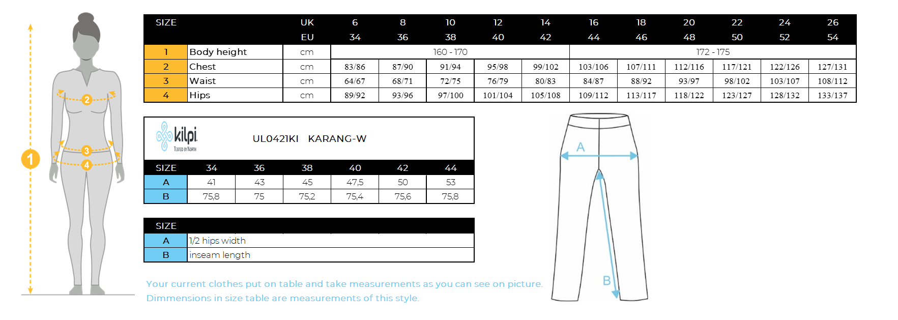 DONNAha i leggings da corsa Kilpi KARANG-W – Size chart