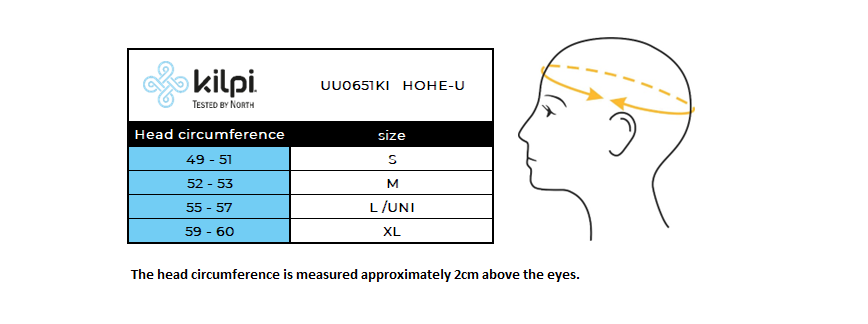 Sporty two-layered headband Kilpi HOHE-U – Size chart