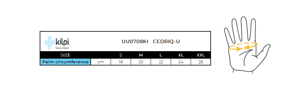 Guanti da sci Kilpi CEDRIQ-U – Size chart