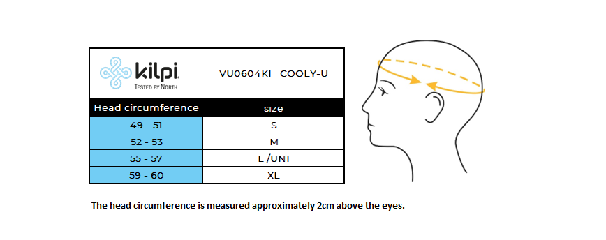 Fascia unisex Kilpi COOLY-U – Size chart