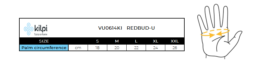 Guanti da ciclismo unisex Kilpi REDBUD-U – Size chart