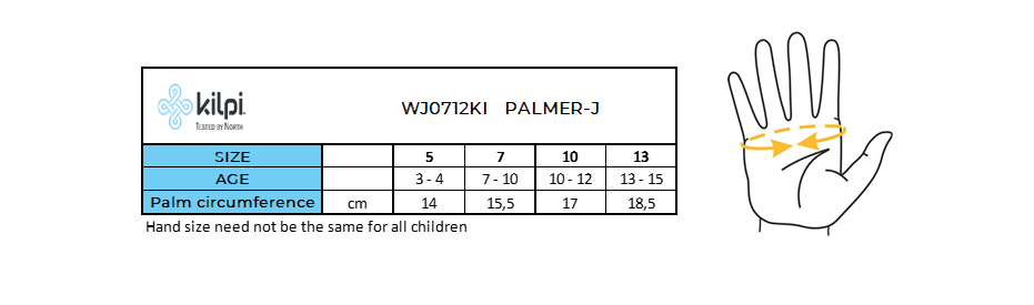 Kid's ski mittens Kilpi PALMER-J – Size chart