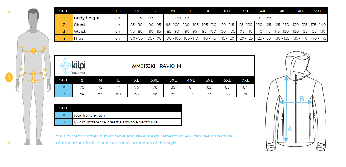 UOMOla giacca softshell di Kilpi RAVIO-M – Size chart
