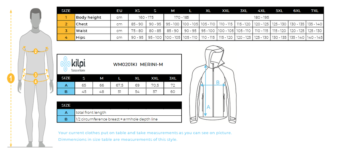 UOMOIl maglione in lana merino con cappuccio Kilpi MERINI-M – Size chart