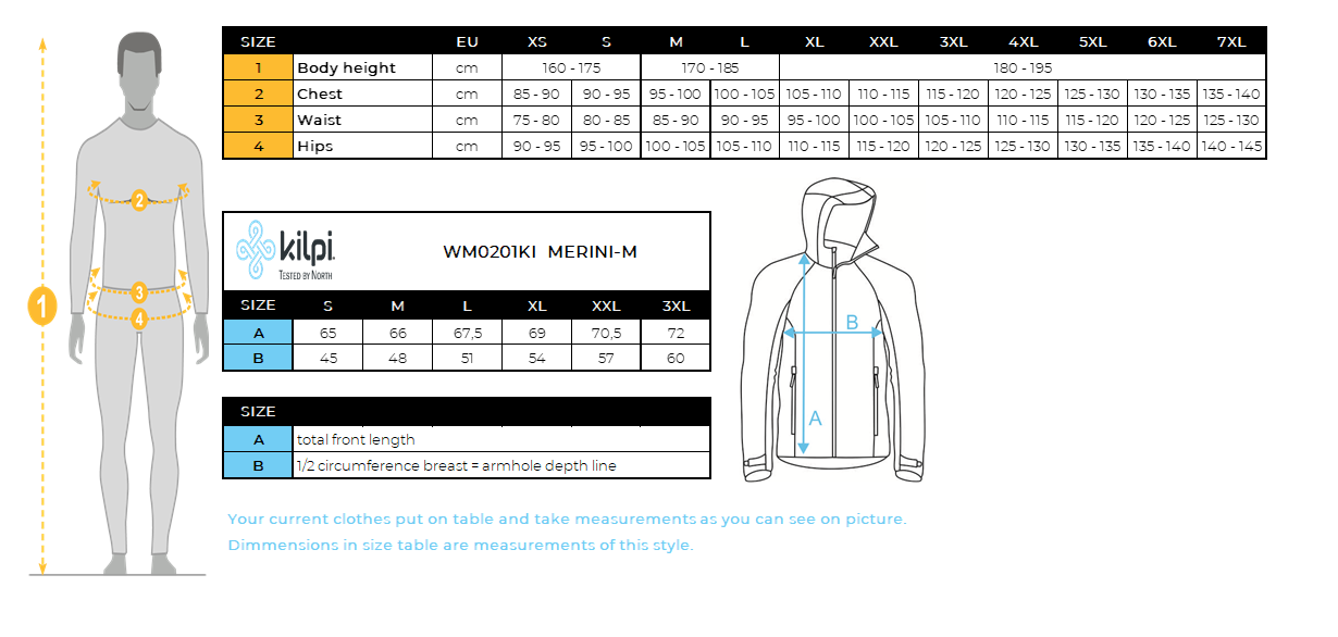 UOMOIl maglione in lana merino con cappuccio Kilpi MERINI-M – Size chart