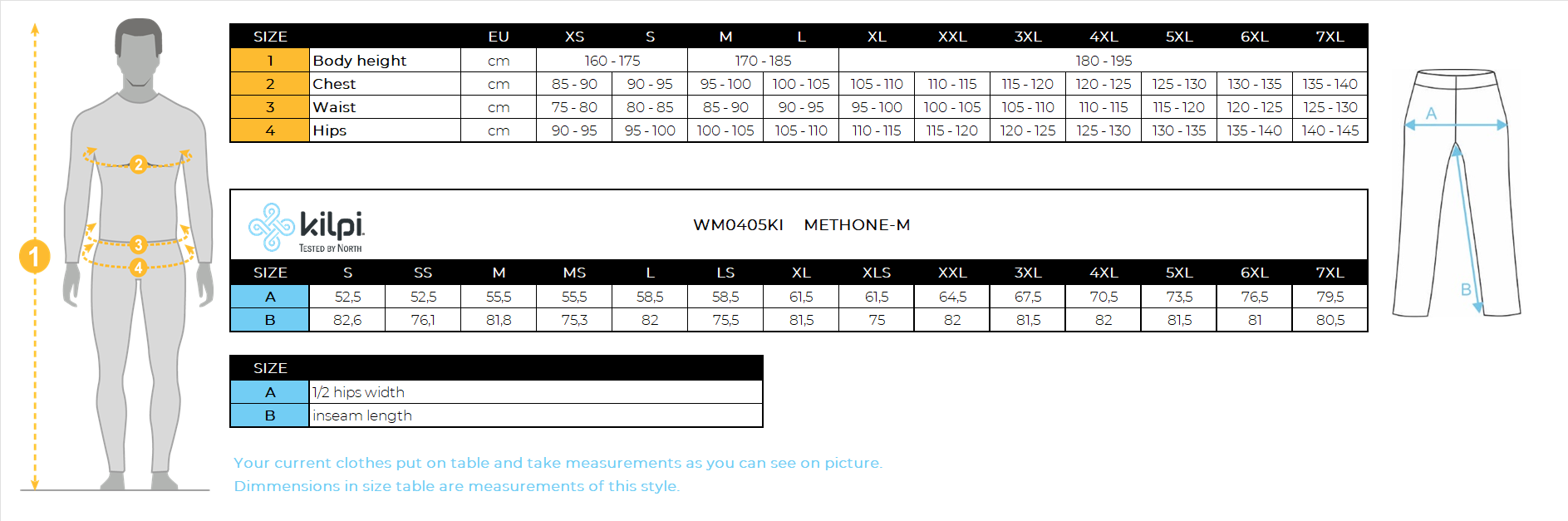 UOMOi pantaloni da sci Kilpi METHONE-M – Size chart